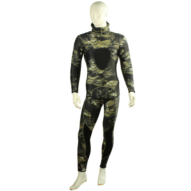 3MM Camouflage zweiteiliger Speerfischer-Neoprenanzug für Herren mit doppelten Nylon-Blindnähten